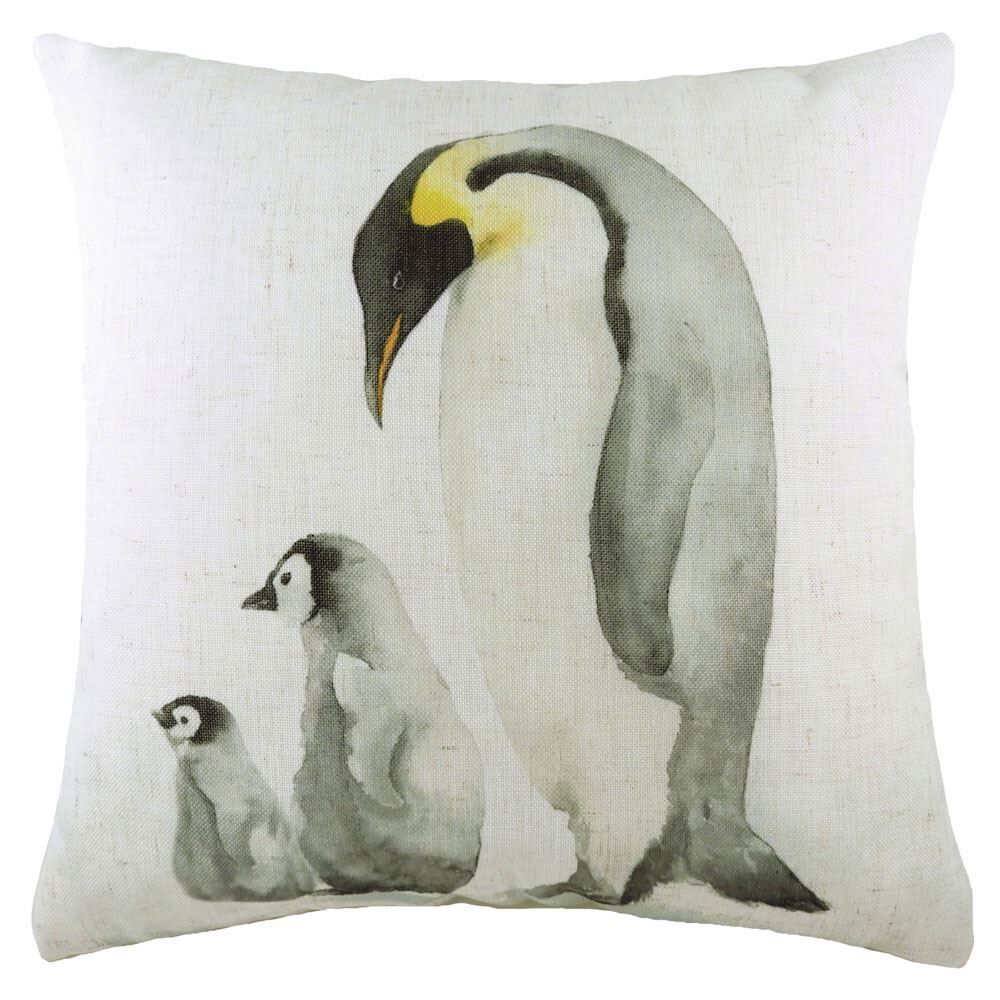Evans Lichfield Penguin Family Watercolour Print Cushion Cover, Multi, 43 x 43 Cm