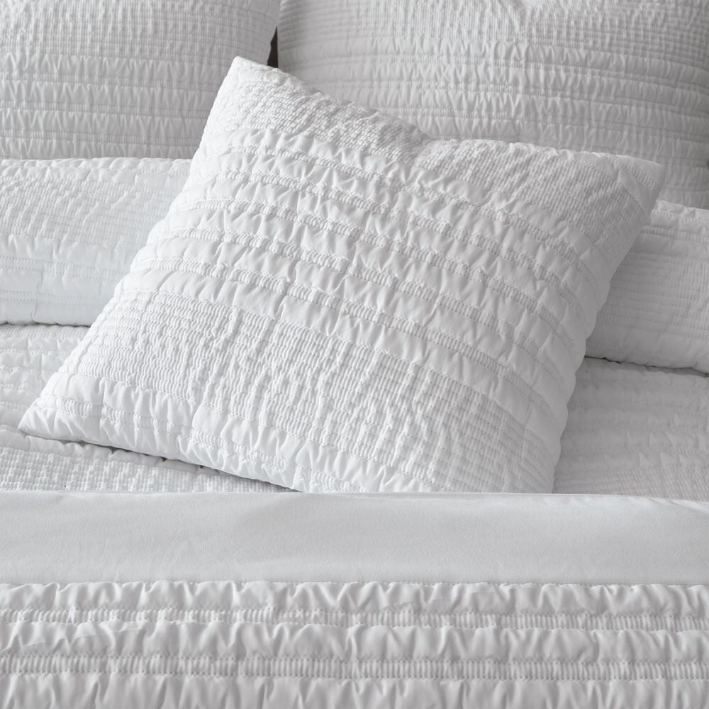 Catherine Lansfield Lennon Stripe Seersucker Filled Cushion, White, 45 x 45 Cm