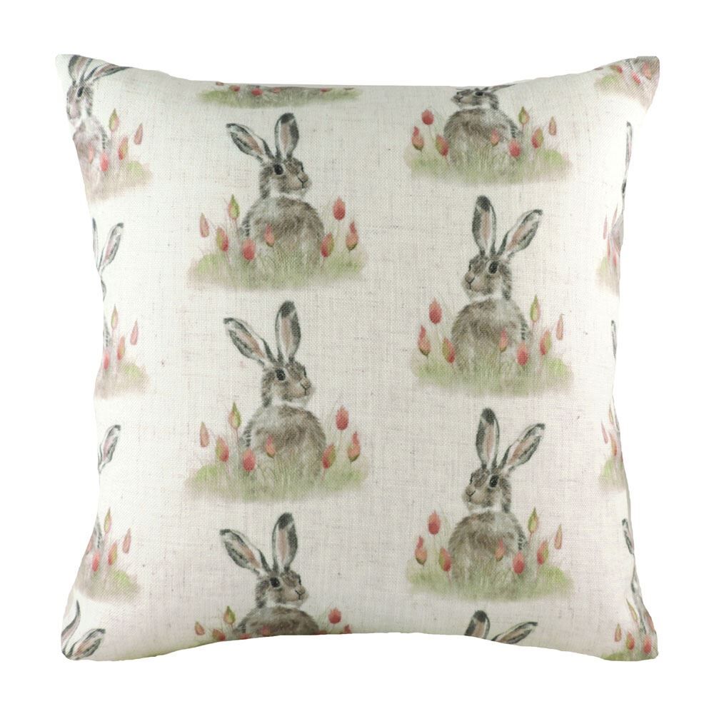 Evans Lichfield Hedgerow Hare Multi Print Cushion Cover, White, 43 x 43 Cm