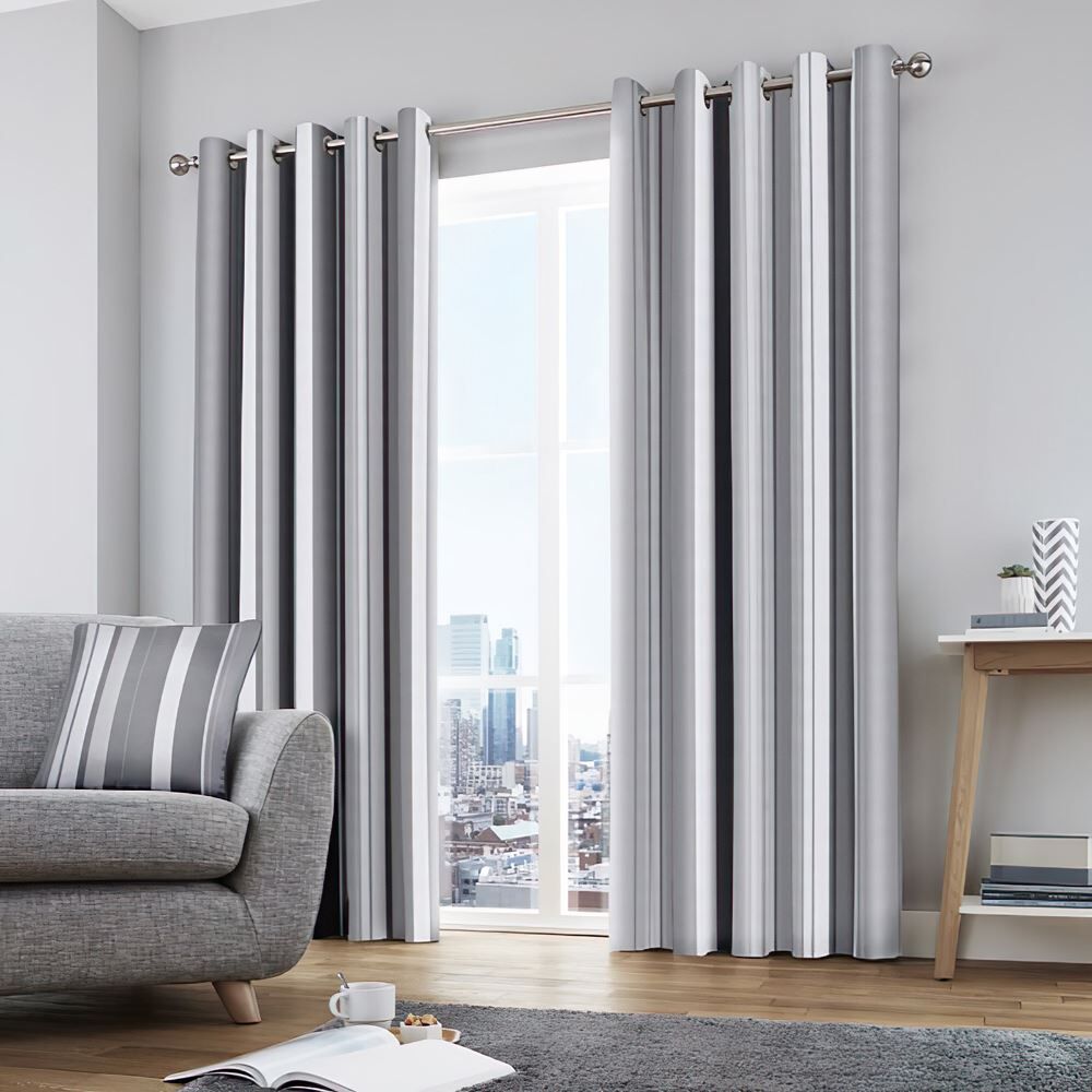 Fusion Whitworth Stripe Eyelet Lined Curtains