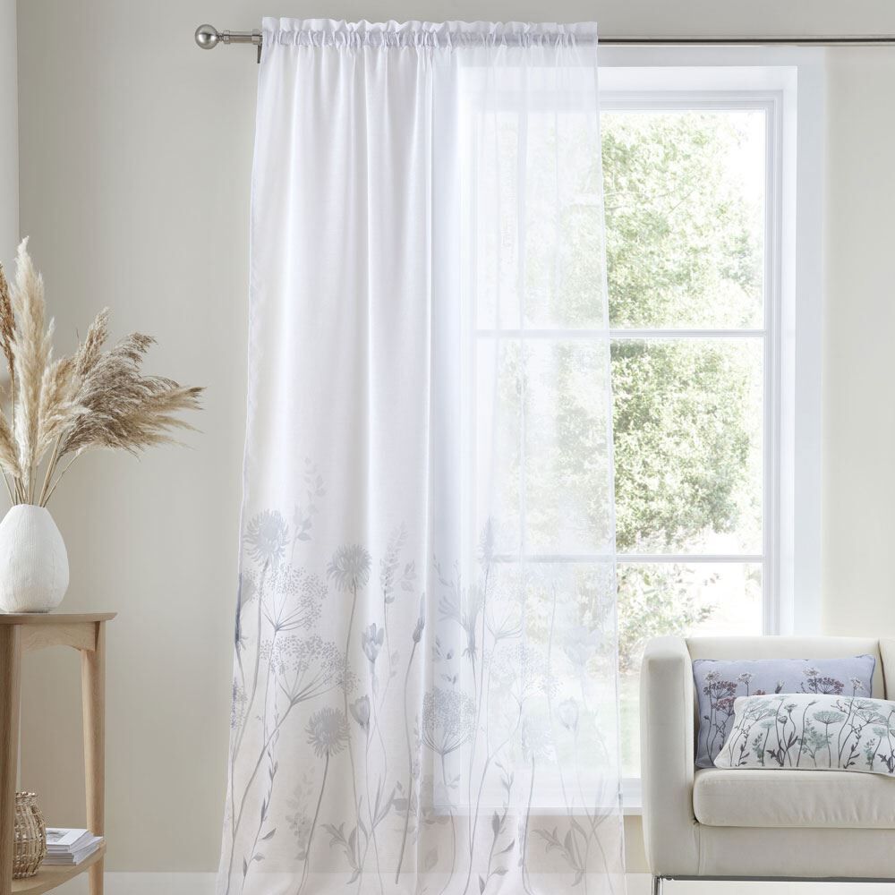 Catherine Lansfield Meadowsweet Floral Tab Top Voile Curtain Panel