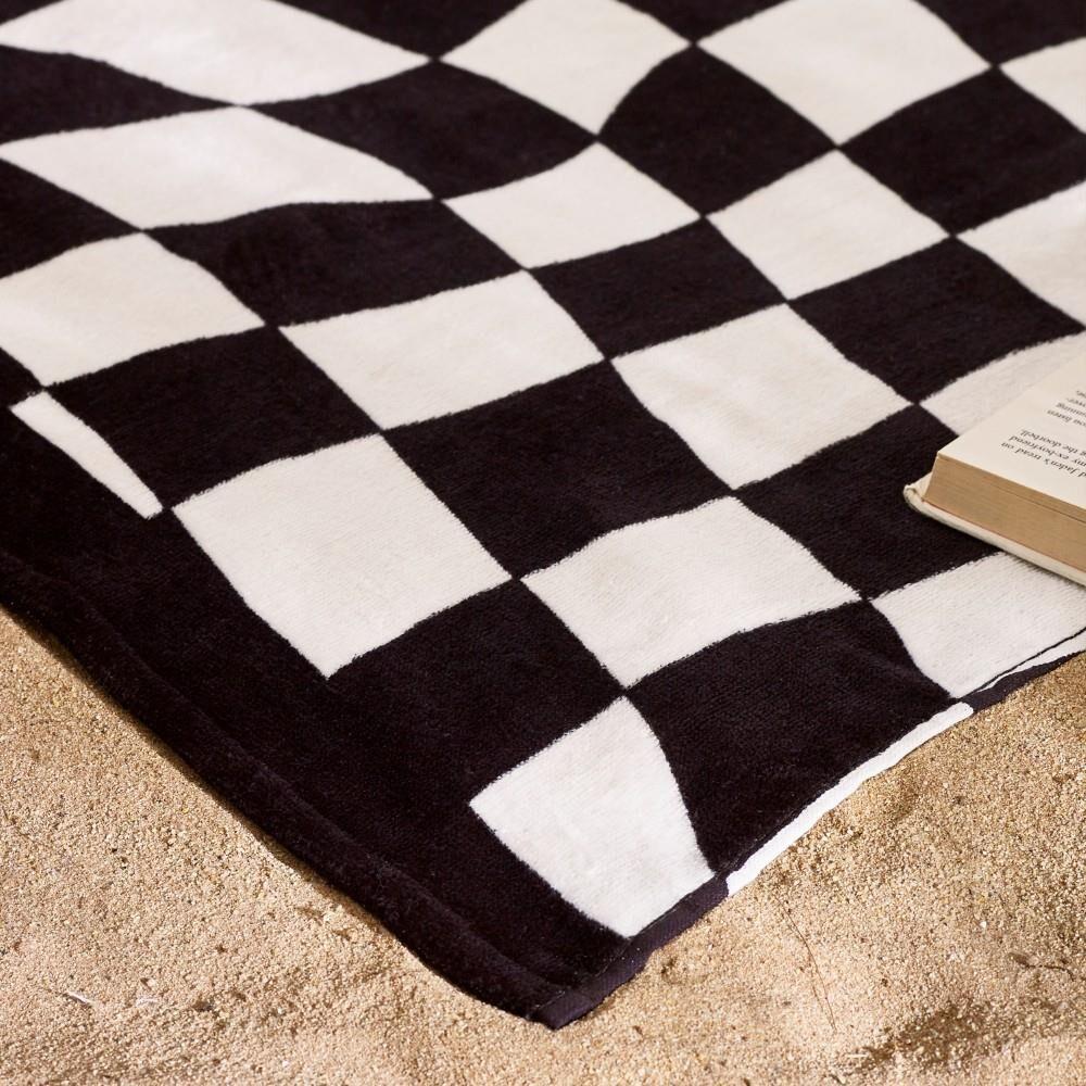 Catherine Lansfield Checkerboard 100% Cotton Beach Towel, Black/White