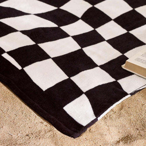 Catherine Lansfield Checkerboard 100% Cotton Beach Towel, Black/White