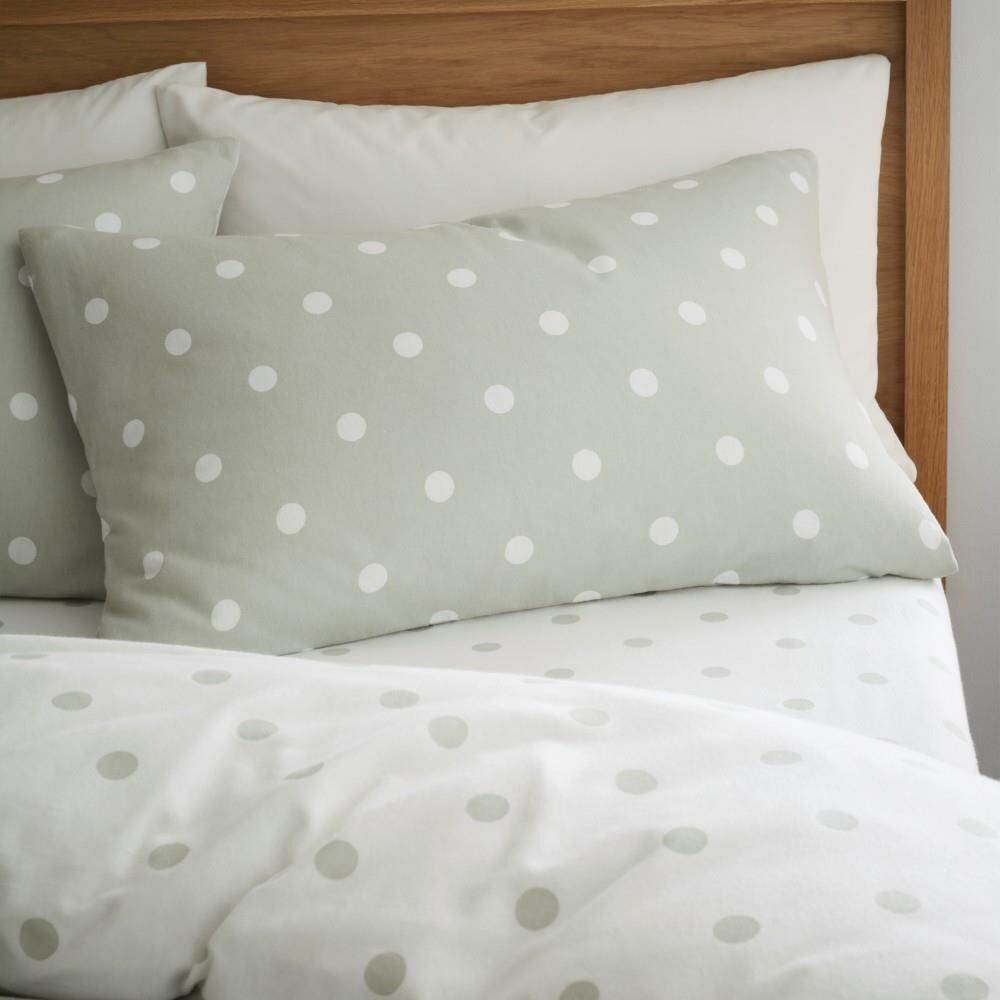 Catherine Lansfield Polka Dot 100% Brushed Cotton Reversible Duvet Cover Set