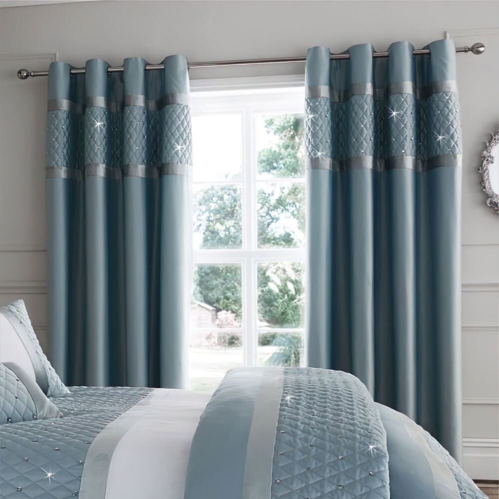 Catherine Lansfield Sequin Cluster Embellished Lined Eyelet Curtains