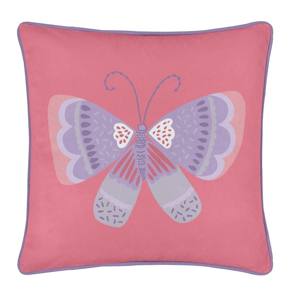 Bedlam Flutterby Butterfly Print Piped Edge Filled Cushion, Pink, 43 x 43 Cm
