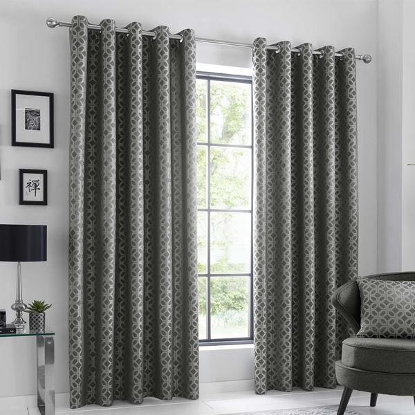 Curtina Oriental Squares Geometric Textured Eyelet Lined Curtains