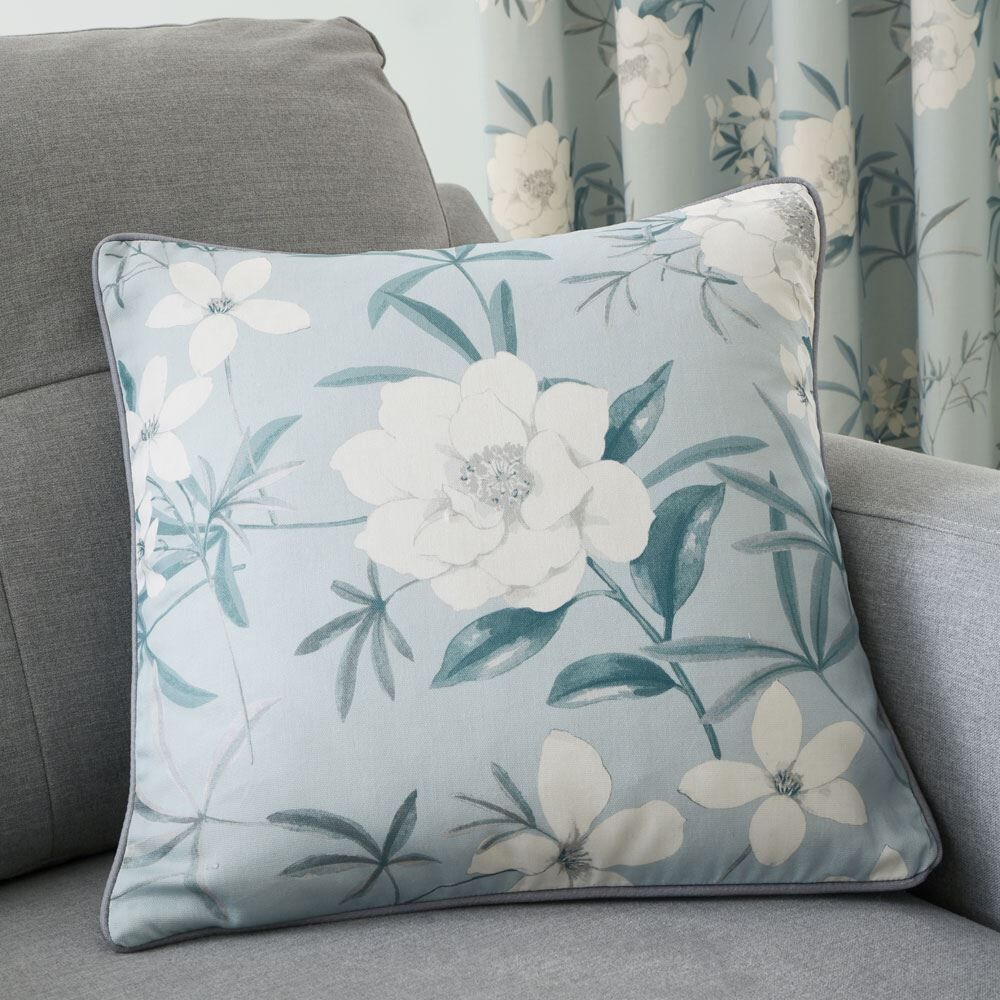 Dreams & Drapes Eve Floral Print 100% Cotton Piped Edge Cushion Cover