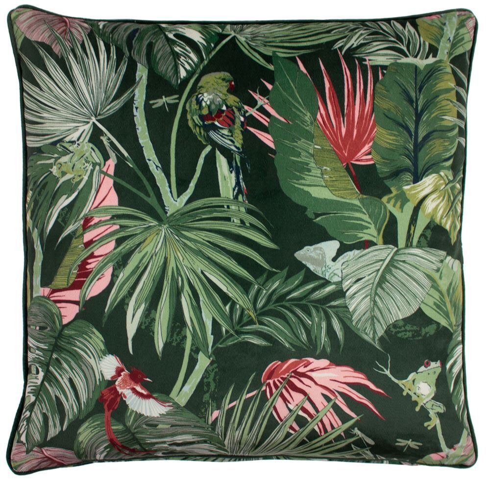 Furn Amazon Creatures Piped Edge Velvet Cushion Cover, Jade, 50 x 50 Cm