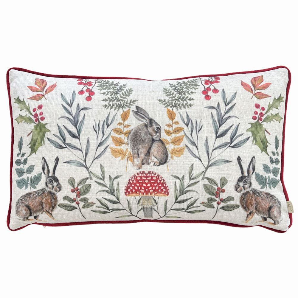 Evans Lichfield Mirrored Hare Piped Edge Cushion Cover, Burgundy, 30 x 50 Cm