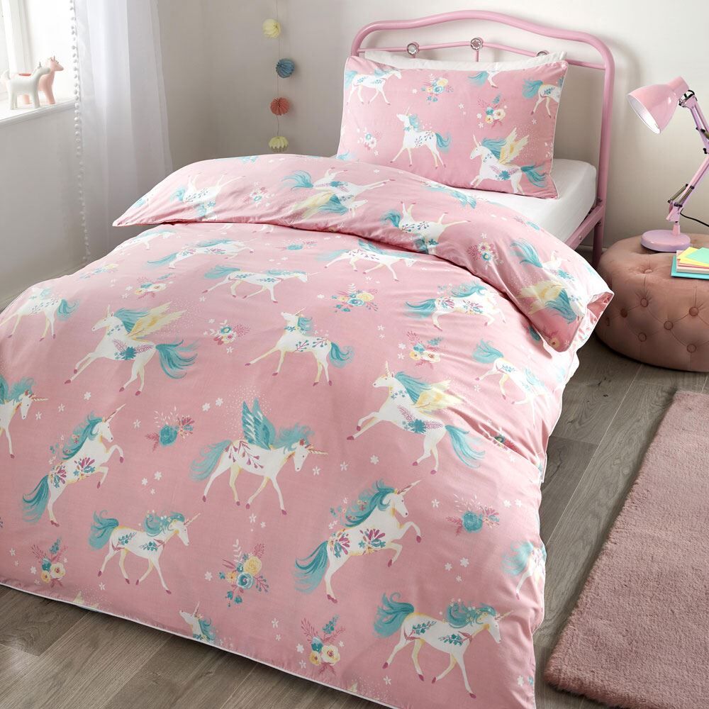 Bedlam Kids Flying Unicorns Print Reversible Duvet Cover Set