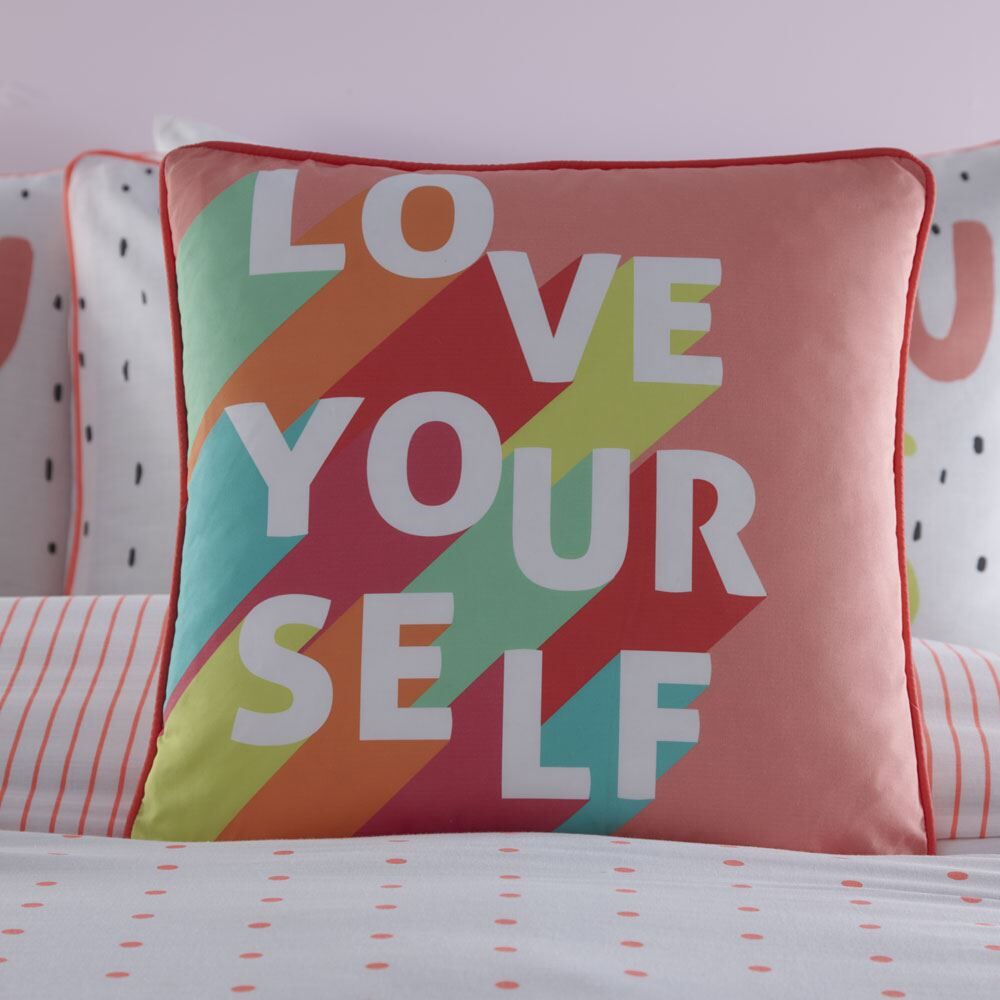 Appletree Kids Love Yourself 100% Cotton Cushion Cover, Coral, 43 x 43 Cm