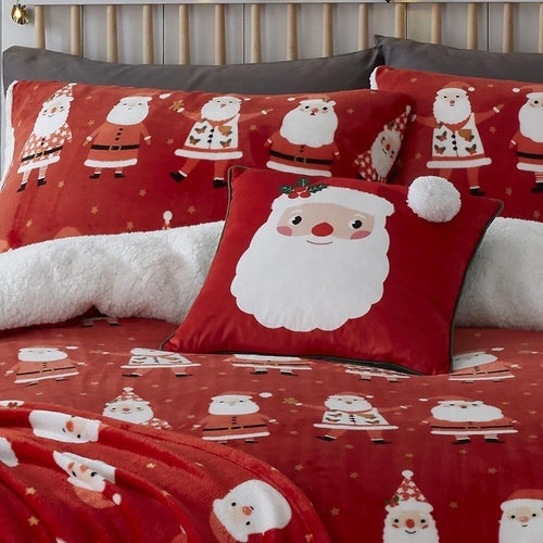Bedlam Christmas Jolly Santa Fleece Piped Edge Filled Cushion, Red, 43 x 43 Cm
