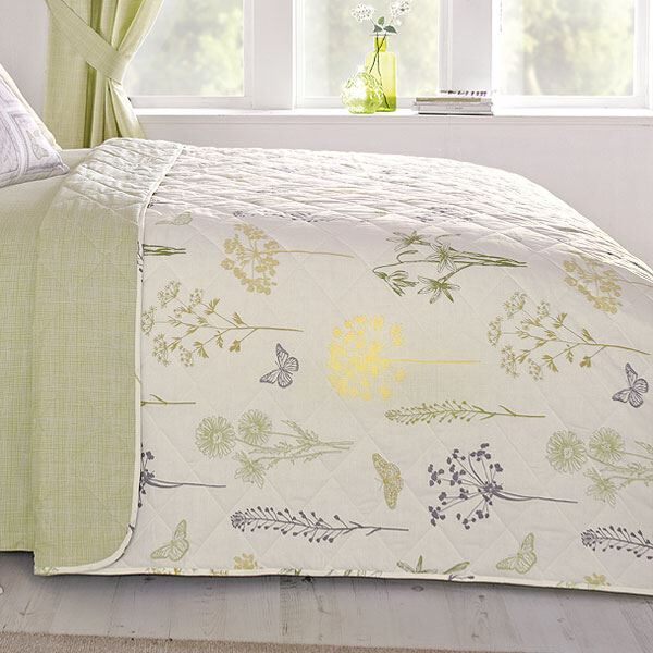 Dreams & Drapes Botanique Vintage Floral Quilted Bedspread, Green, 195 x 229 Cm