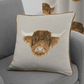 Fusion Highland Cow Print 100% Cotton Cushion Cover, Natural, 43 x 43 Cm
