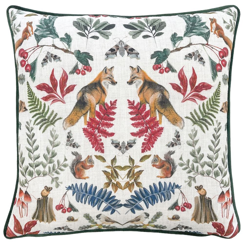 Evans Lichfield Mirrored Fox Piped Edge Cushion Cover, Bottle Green, 43 x 43 Cm