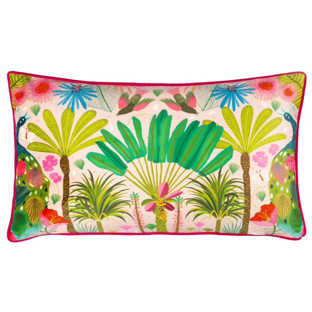 Kate Merritt Tropical Peacock Print Piped Edge Cushion Cover, Multi, 40 x 60 Cm