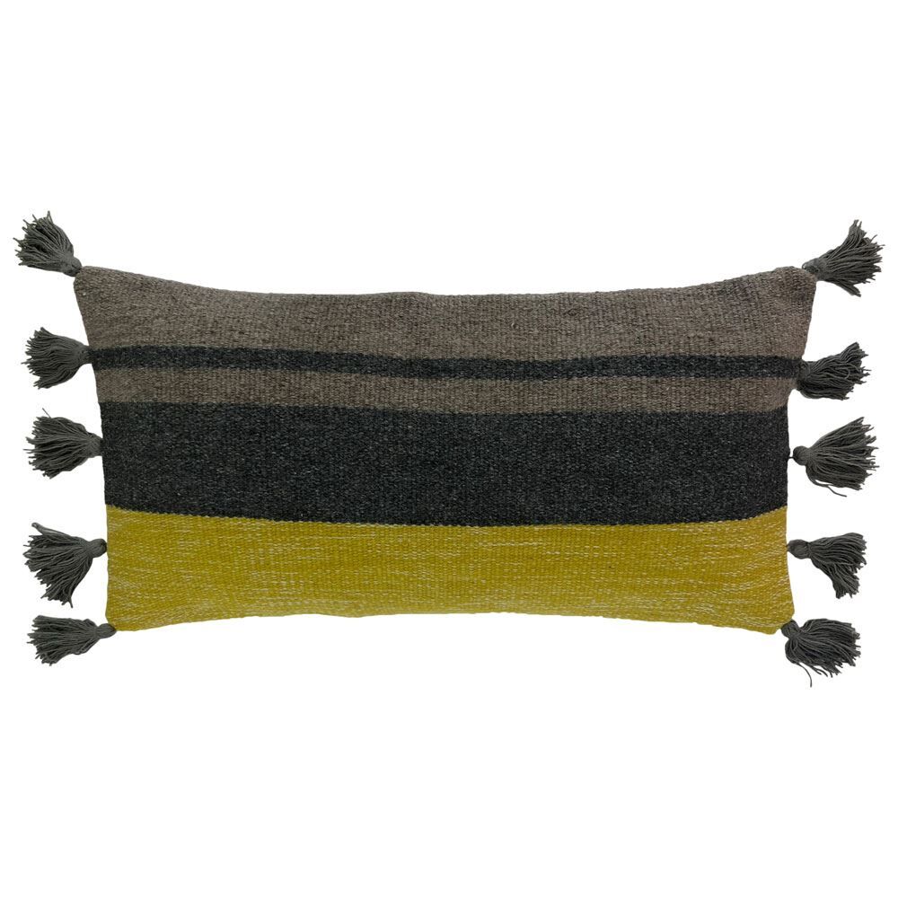 Riva Home Avril Knitted Rustic Tasselled Cushion Cover, Grey/Ochre, 40 x 80 Cm