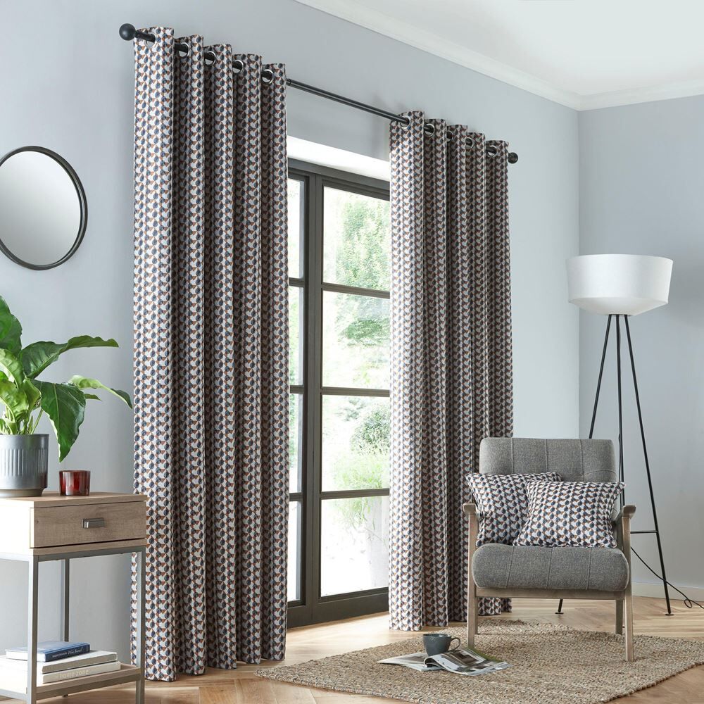 Fusion Prado Geometric Woven Jacquard Eyelet Lined Curtains