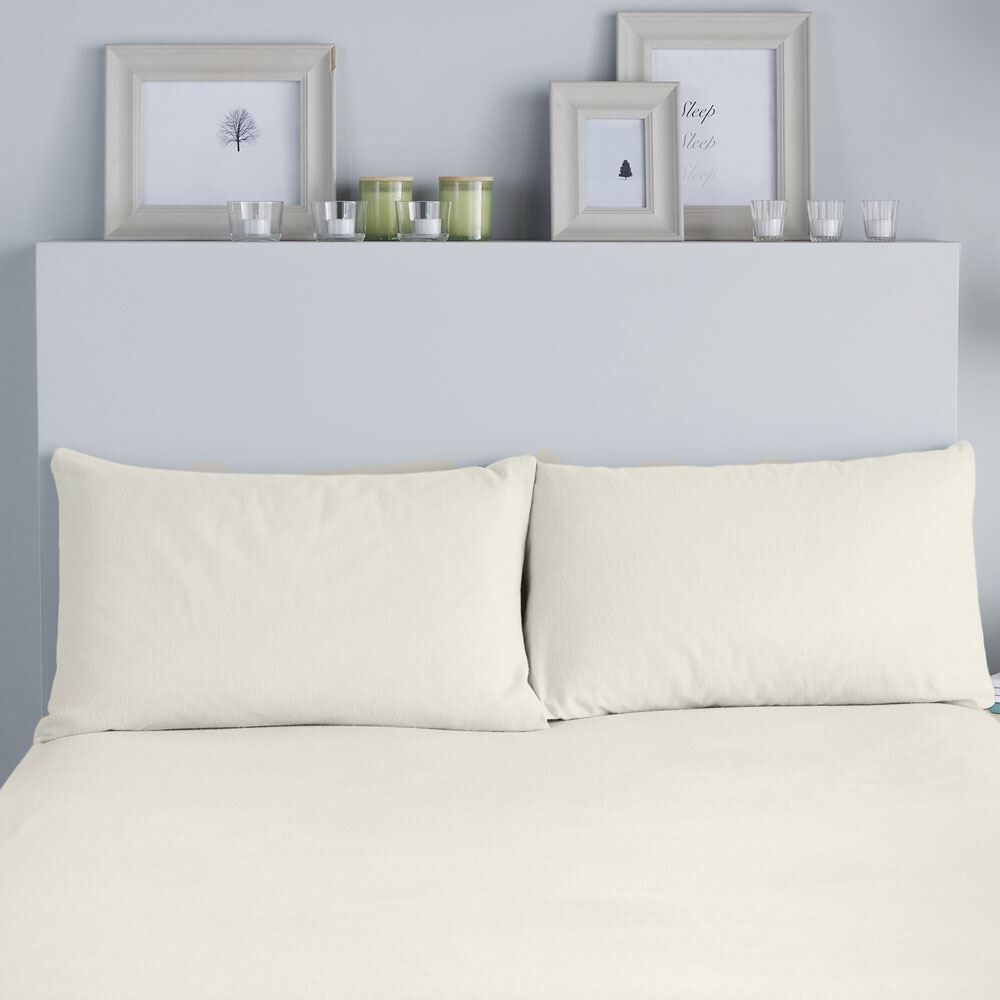 Fusion 100% Brushed Cotton Flannelette Housewife Pillowcases, Cream, Pair