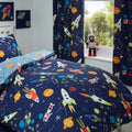Bedlam Supersonic Glow in the Dark Print Pencil Pleat Lined Curtains, Blue, 66 x 72 Inch