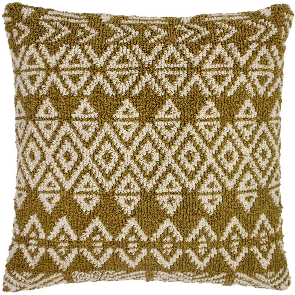 Furn Hatho Knitted Geometric 100% Cotton Cushion Cover, Natural/Moss, 45 x 45 Cm