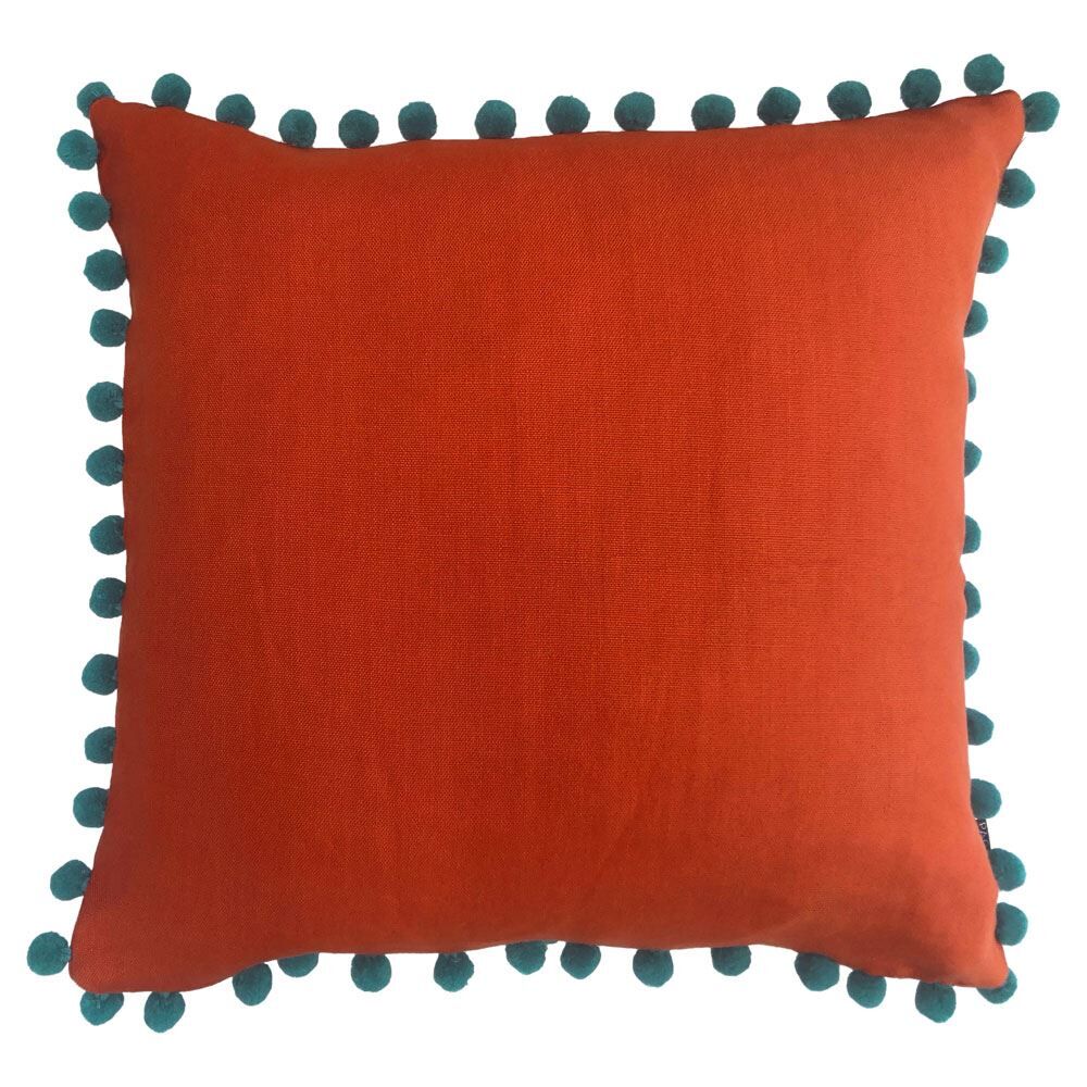 Riva Home Mardi Gras Bohemian Pom Pom Tasselled Cushion Cover, Orange/Blue, 50 x 50 Cm