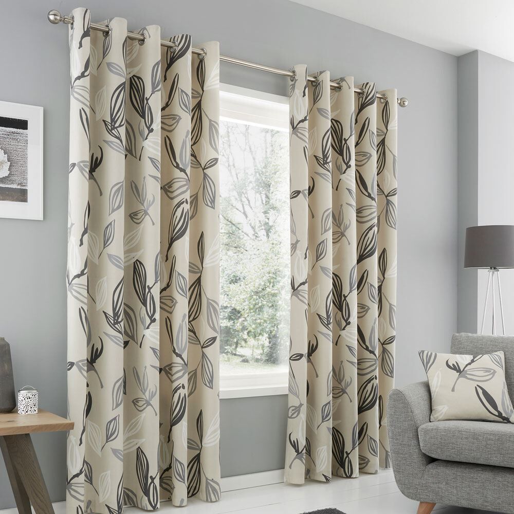 Fusion Ensley Botanical Print 100% Cotton Eyelet Lined Curtains