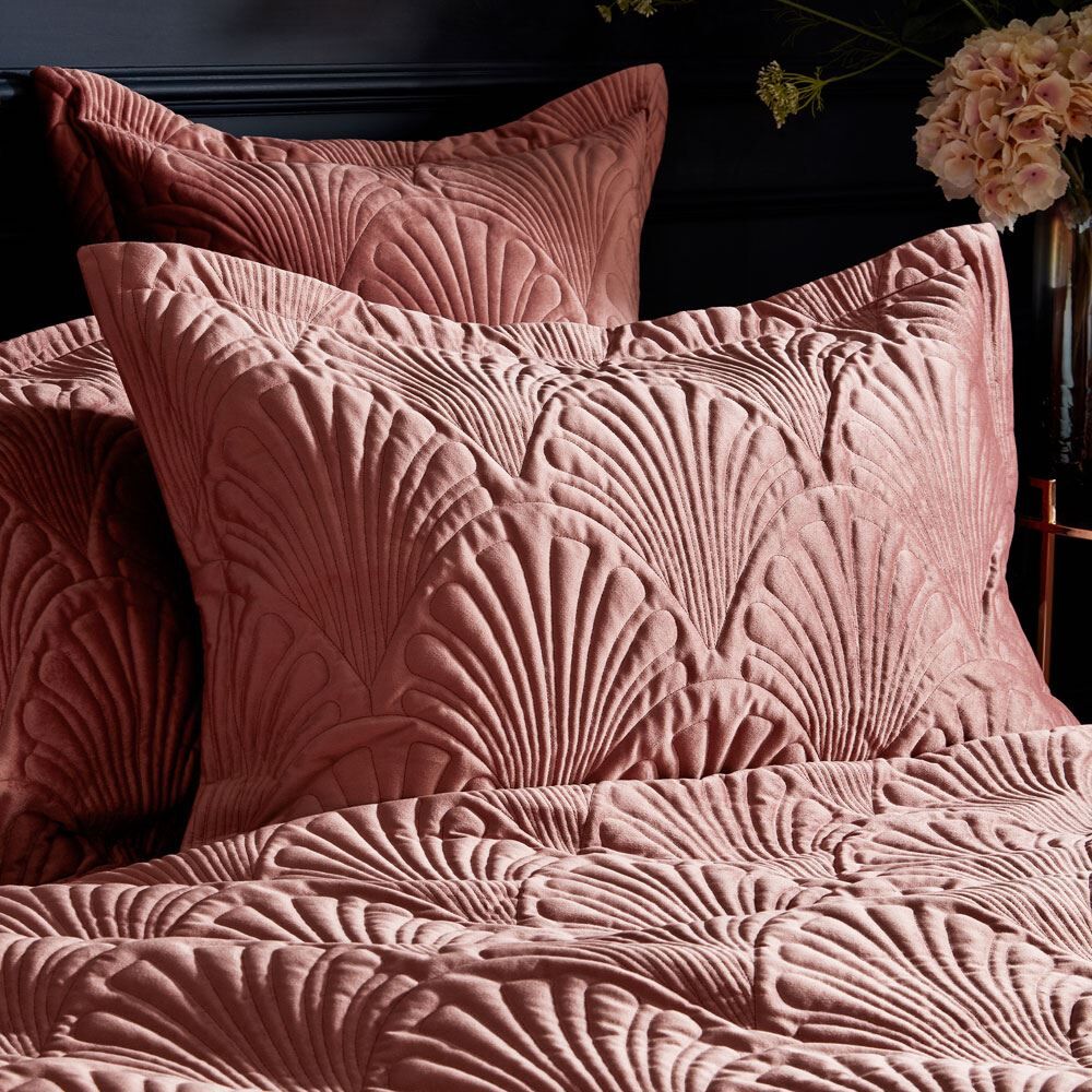 Paoletti Palmeria Embroidered Faux Velvet Quilted Oxford Pillow Case