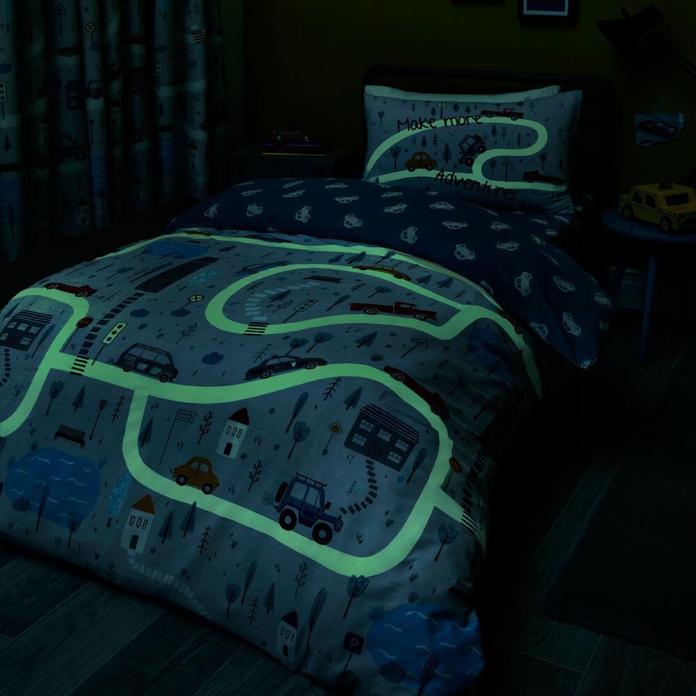 Bedlam Kids Little Transport Glow In The Dark Print Reversible Duvet Cover Set