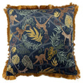 Furn Monkey Forest Print Fringed Cushion Cover, Midnight Blue, 50 x 50 Cm