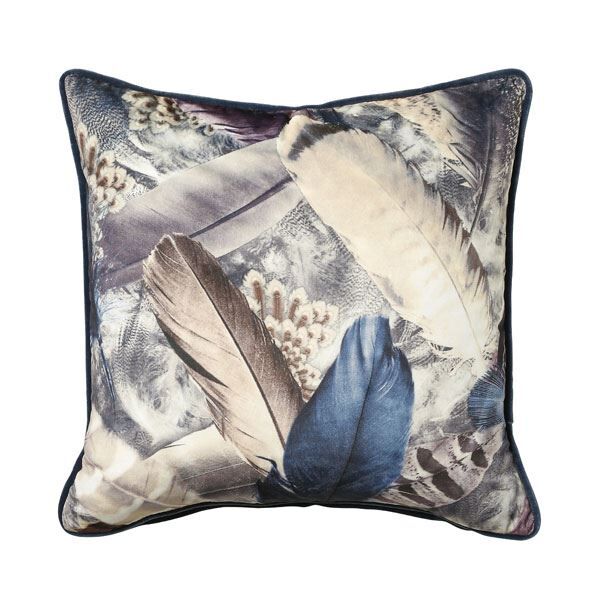 Scatter Box Stormi Velour Piped Feather Filled Cushion, Blue, 43 x 43 Cm