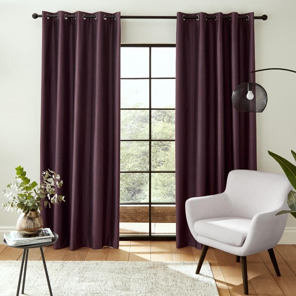 Catherine Lansfield Faux Silk Plain Thermal Blackout Eyelet Lined Curtains