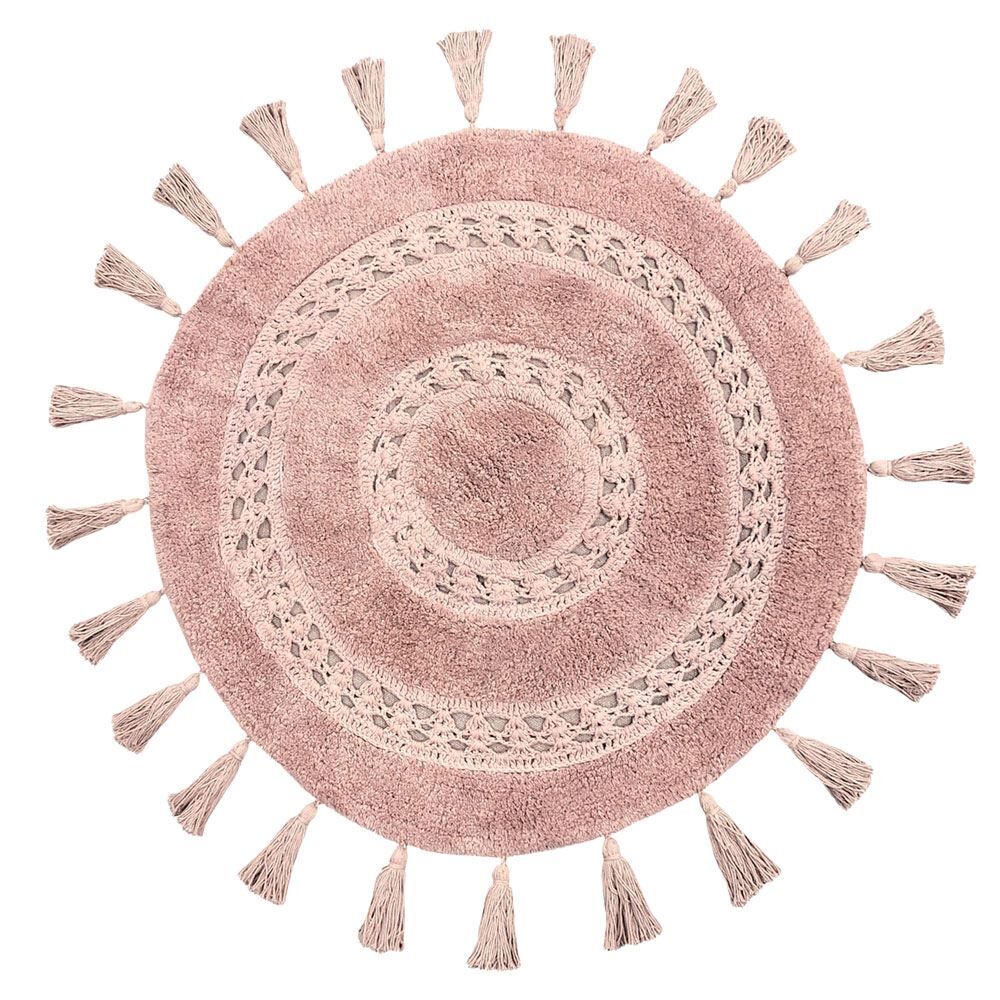 The Linen Yard Circle Mandala Woven Tassel 100% Cotton Bath Mat