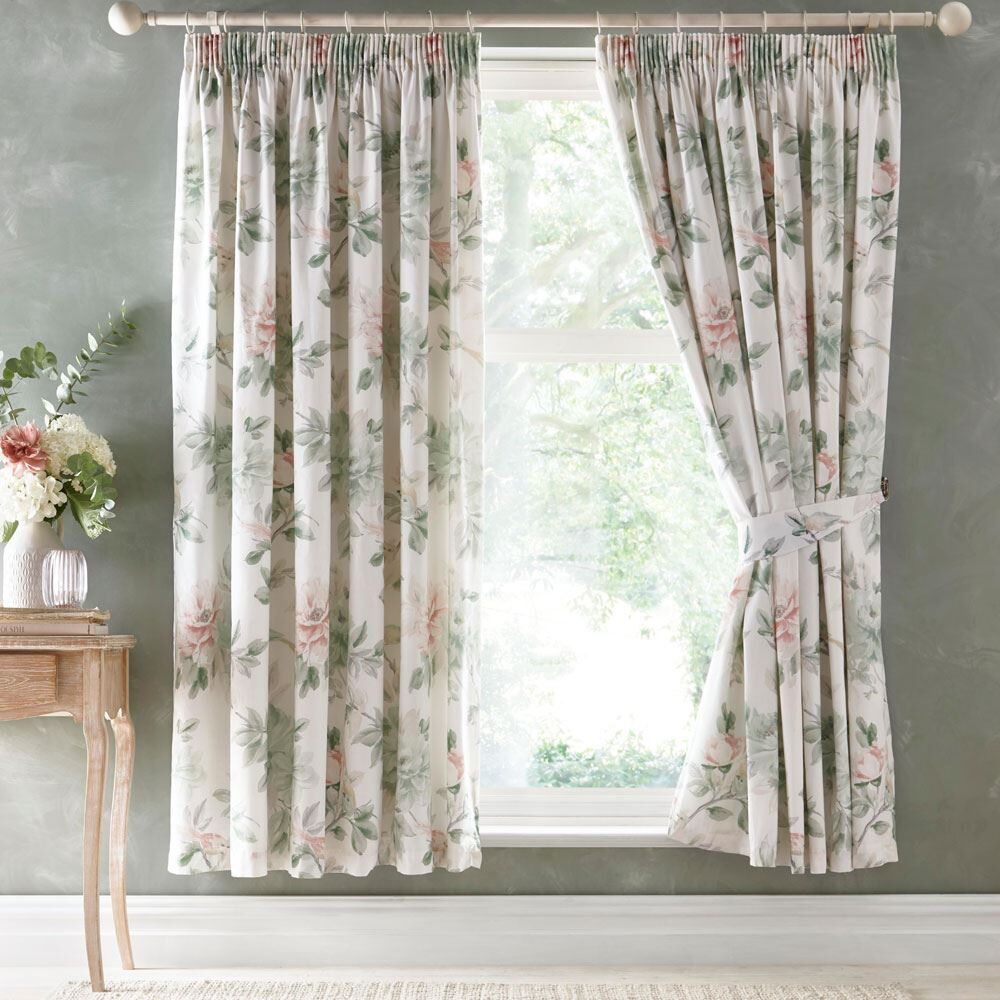 Appletree Heritage Campion Floral 100% Cotton Pencil Pleat Lined Curtains