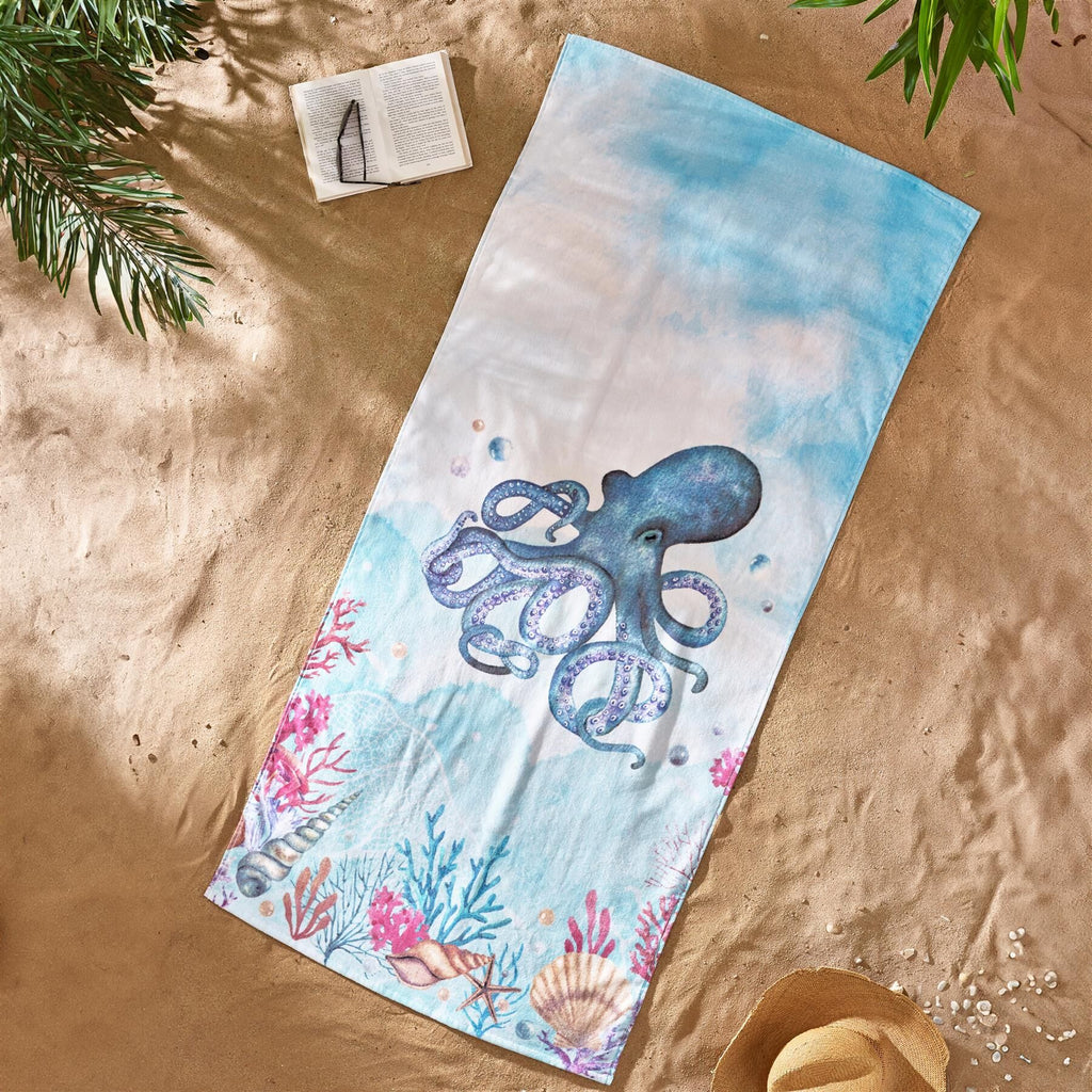 Catherine Lansfield Octopus 100% Cotton Beach Towel, Blue