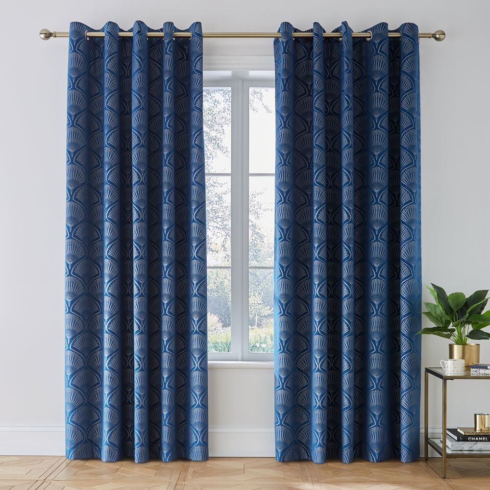 Catherine Lansfield Art Deco Pearl Shell Print Lined Eyelet Curtains