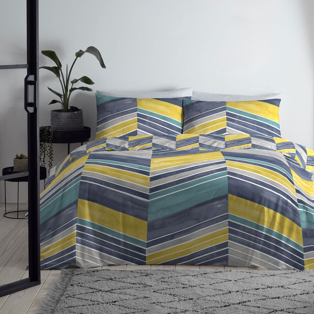 Fusion Branton Watercolour Chevron Print Easy Care Reversible Duvet Cover Set
