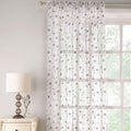 Tyrone Belle Embroidered Floral Voile Slot Top Curtain Panel, Grey, 55 x 54 Inch