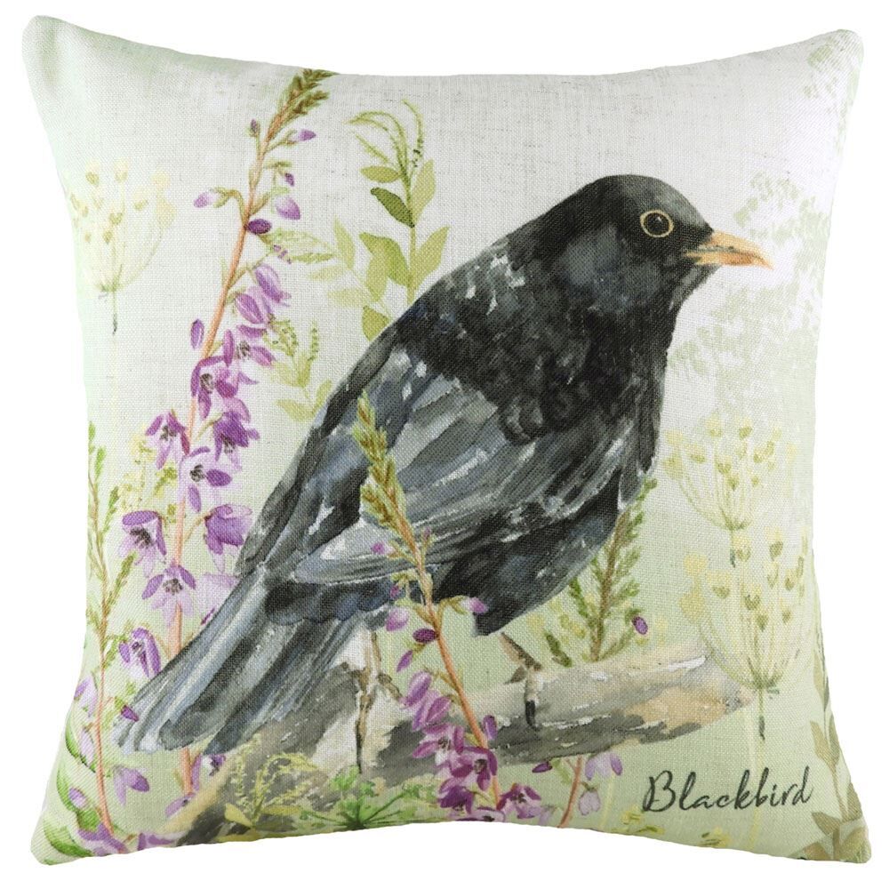 Evans Lichfield Blackbird Watercolour Print Cushion Cover, Multi, 43 x 43 Cm
