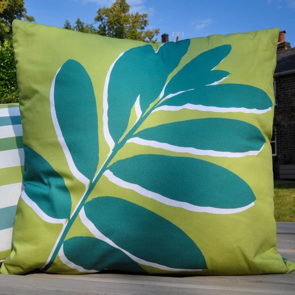 Fusion Ingo Leaf Print 100% Cotton Outdoor Filled Cushion