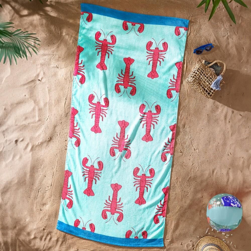 Catherine Lansfield Lobster 100% Cotton Beach Towel, Red