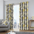 Fusion Tropical Leaf 100% Cotton Eyelet Lined Curtains, Ochre