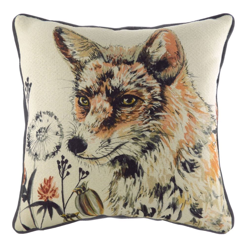 Evans Lichfield Elwood Fox Watercolour Print Piped Edge Cushion Cover, Multi, 43 x 43 Cm