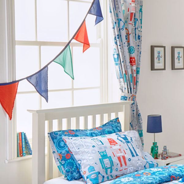 Riva Paoletti Kids Robot Pencil Pleat Curtains, Blue, 66 x 72 Inch