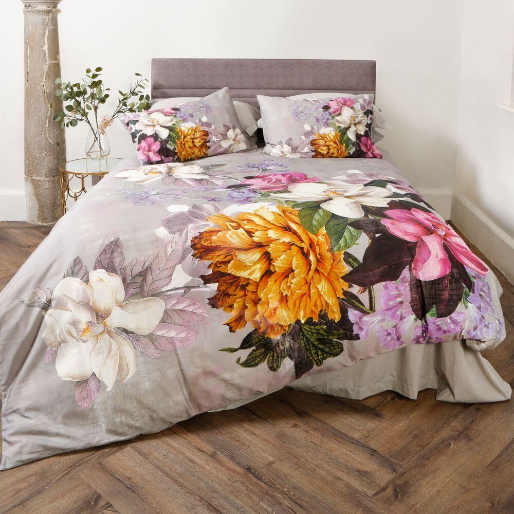 Scatter Box Magnolia Floral 100% Cotton Duvet Cover Set, Grey