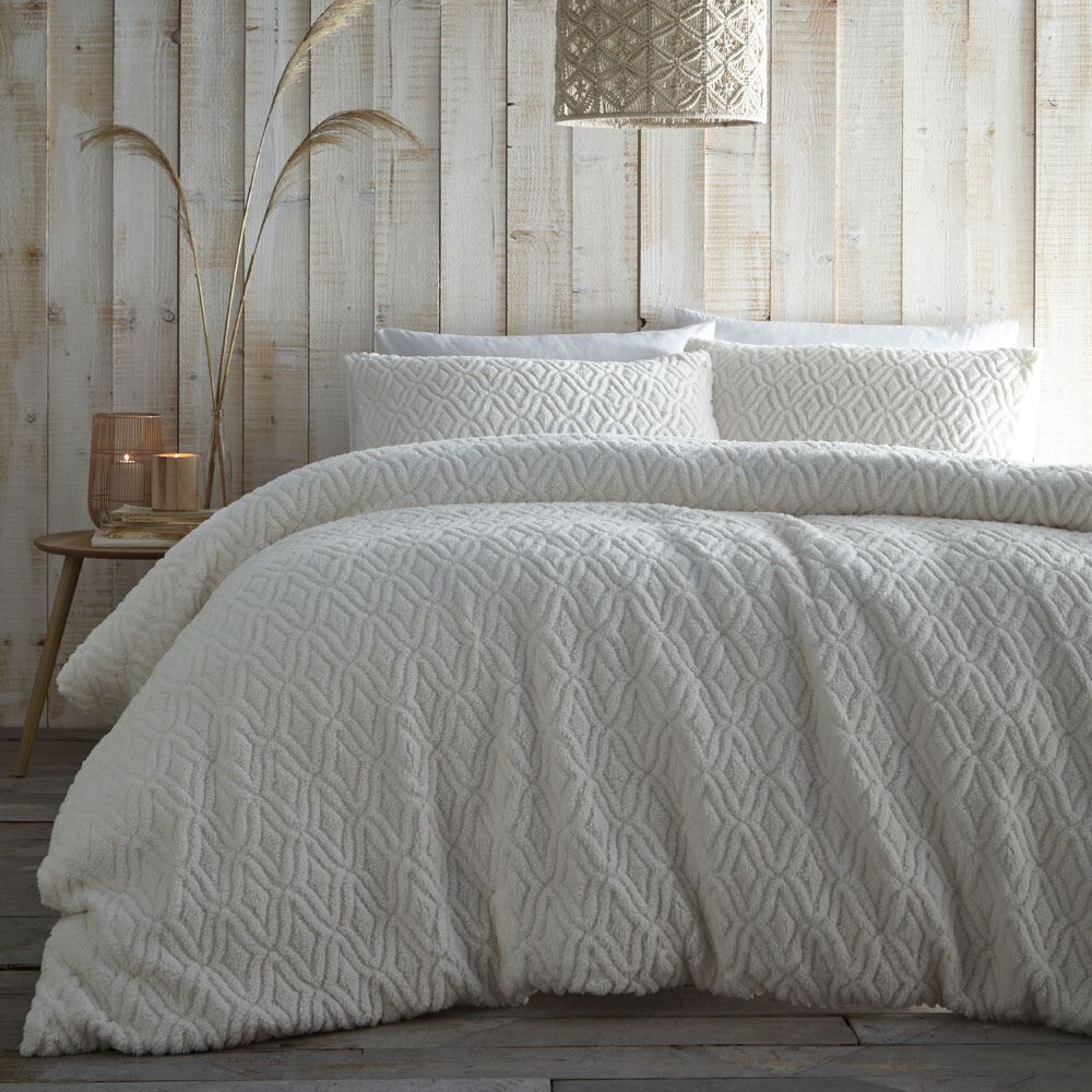 Portfolio Home Ottawa Diamond Fleece Duvet Cover Set, Cream, Double