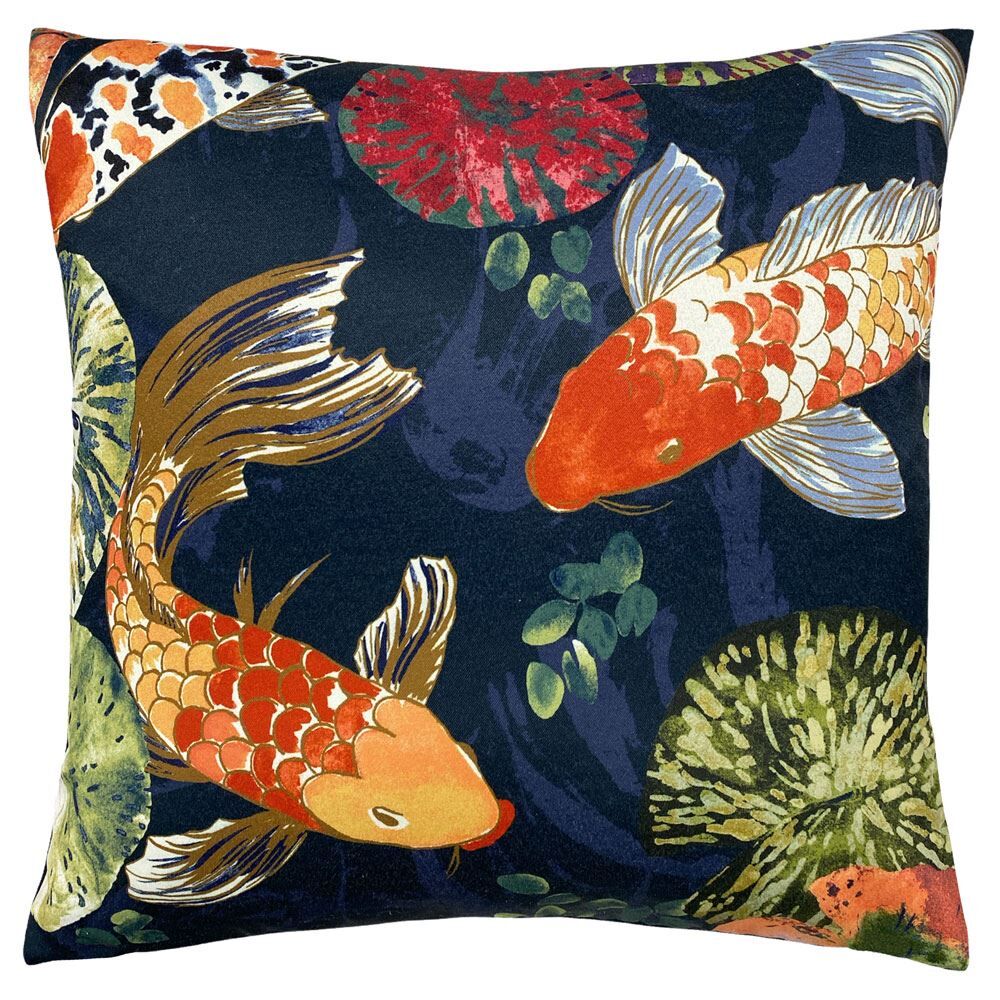 Paoletti Koi Pond Abstract Print 100% Cotton Cushion Cover, Midnight, 50 x 50 Cm