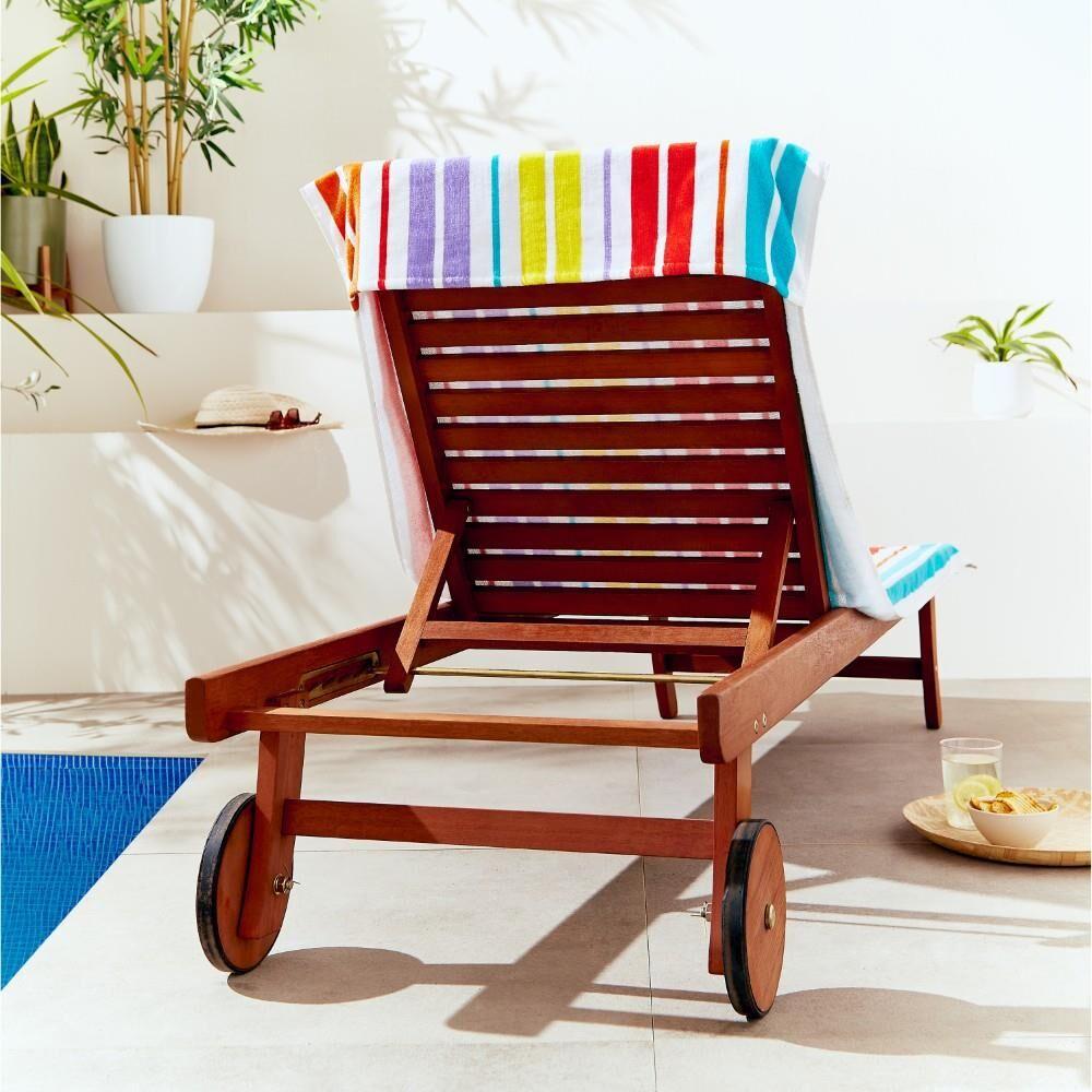 Catherine Lansfield Rainbow Stripe 100% Cotton Sun Lounger Beach Towel, Bright