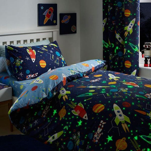 Bedlam Supersonic Glow in the Dark Print Reversible Duvet Cover Set, Blue